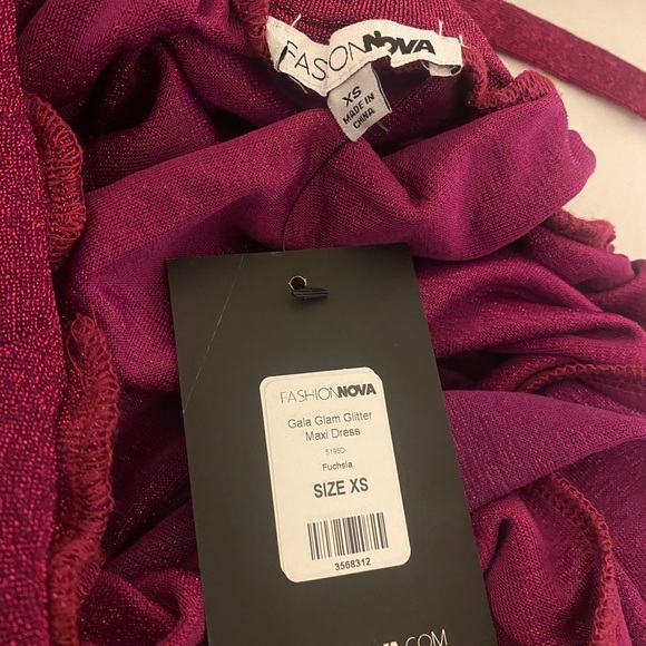 Fasion Nova Maxi Dress fuchsia Gala Glam Glitter prom XSmall small New with tag - Picture 6 of 6